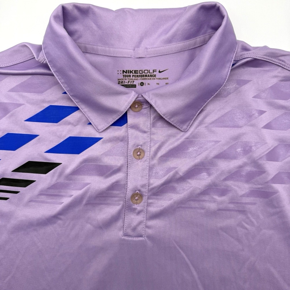 Nike Tour Performance Dri Fit Purple XL Short Sleeve Geometric‎ Golf Polo Shirt